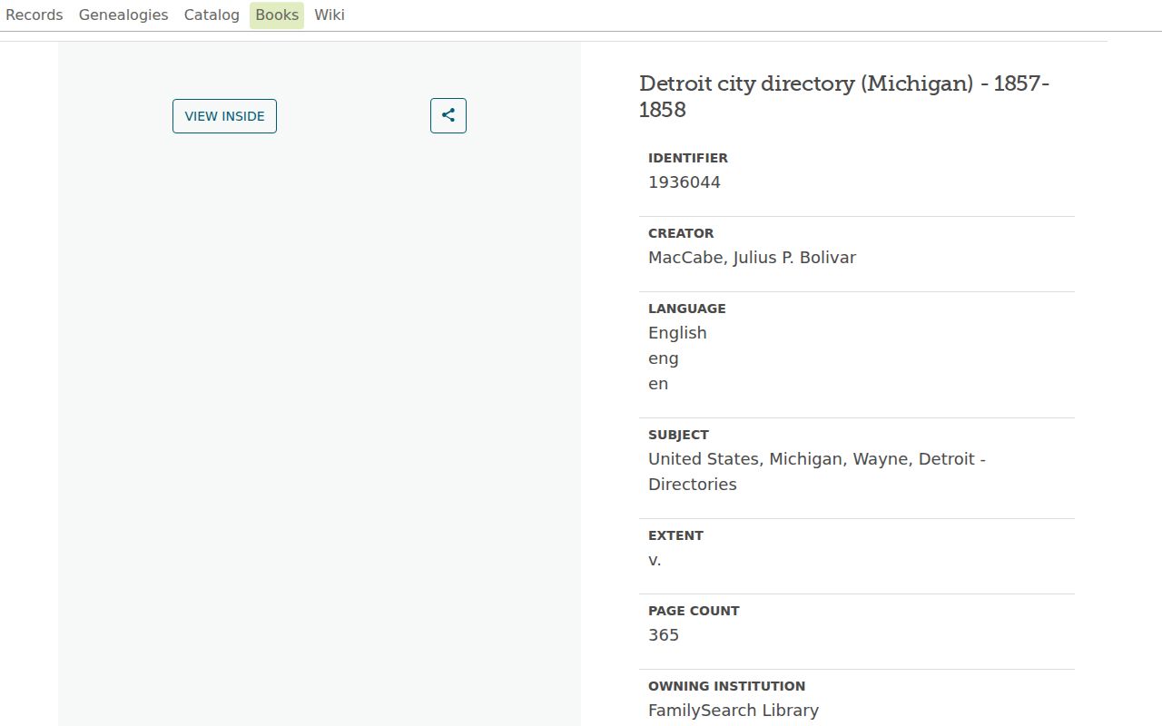 Taylor previous residents research using the digitized Detroit directory example