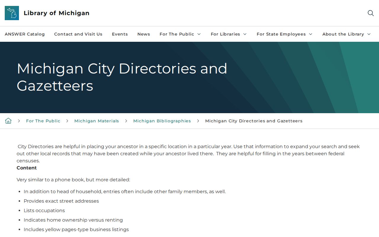 Taylor city directory method using the Michigan city directories guide