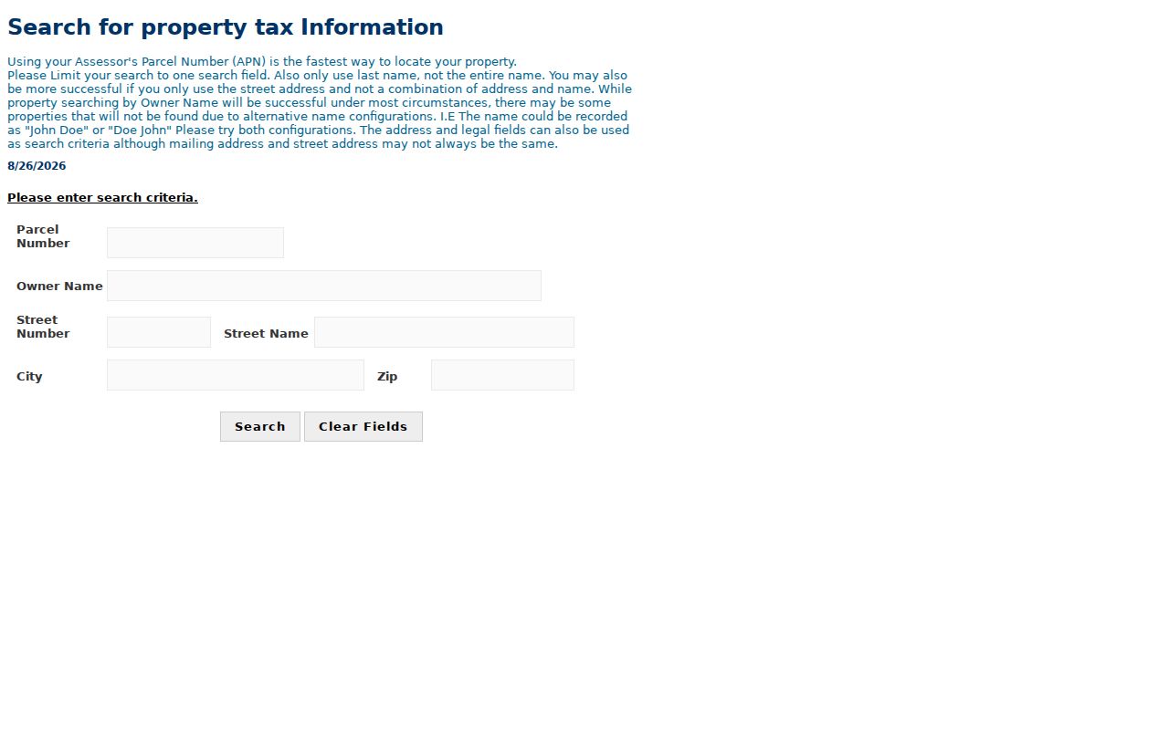 Taylor street directory Wayne County Tax View search fields